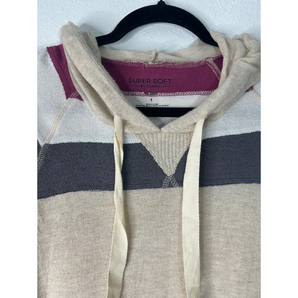 Torrid Hoodie Sleepwear Womens 1X Beige Colorblock Super Soft Lounge Pullover